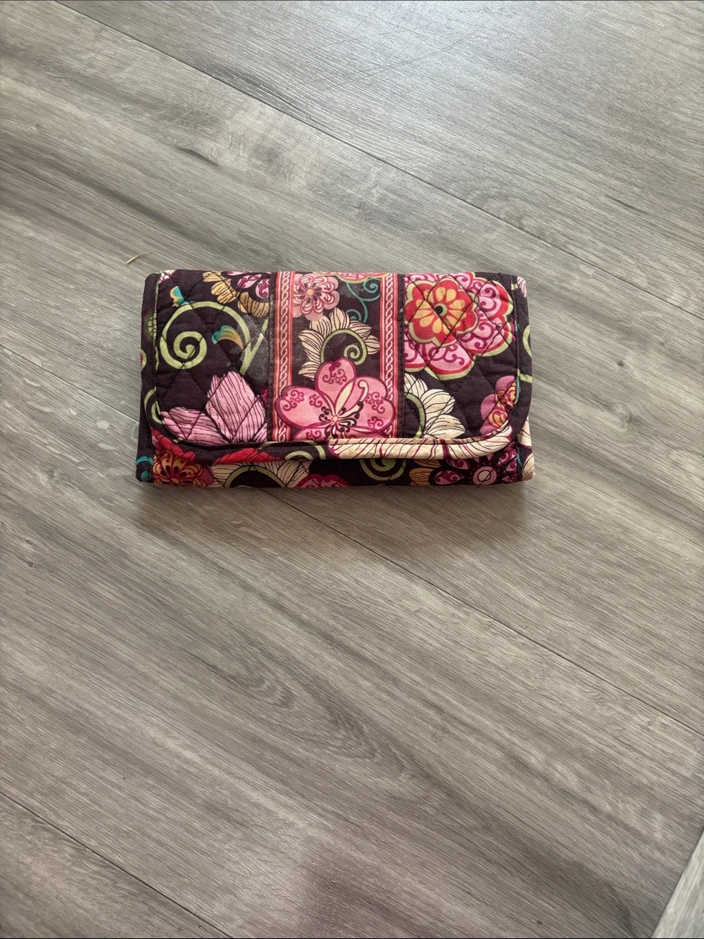 Vera Bradley Quilted Floral Wallet in Plum Multi Pink & Teal Accents - Picture 1 of 3
